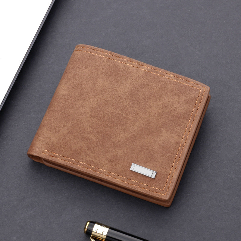 Men's wallet short wallet leather wallet multiple card slots can hold driver's license back