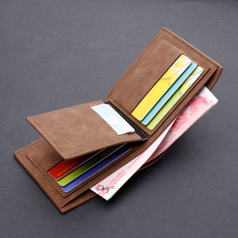Men's wallet short wallet leather wallet multiple card slots can hold driver's license back
