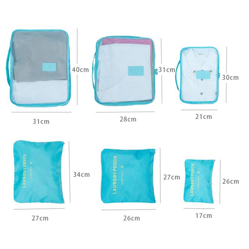 6 pcs/set Travel Bags Packing Cubes Organizer Double Zipper Waterproof