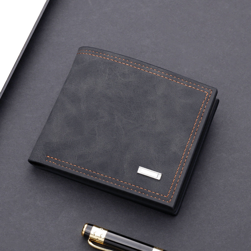 Men's wallet short wallet leather wallet multiple card slots can hold driver's license back