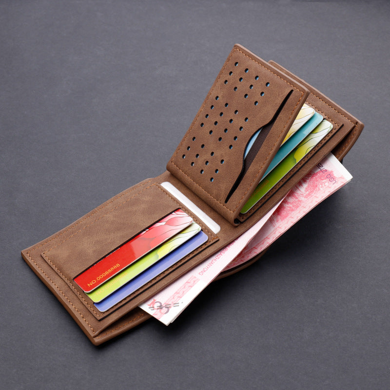 Men's wallet short wallet leather wallet multiple card slots can hold driver's license back