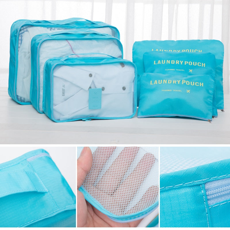 6 pcs/set Travel Bags Packing Cubes Organizer Double Zipper Waterproof
